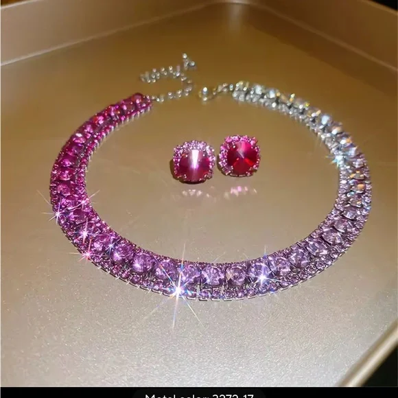 Sparkling Multicolor Rhinestone Necklace and Earring Set - Picture 5 of 9